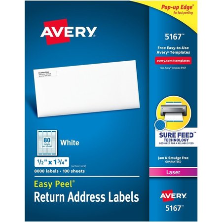 AVERY Label, Ezpeel, Lsr, 1/2X1.75 8000PK AVE5167